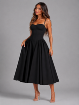 Corset Lace-Up Full Skirt Midi Dress Cocktail Women