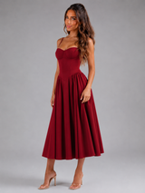 Corset Lace-Up Full Skirt Midi Dress Cocktail Women