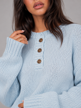 Women's Knit Henley Sweater With Button Placket