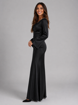 Satin Feel Long Sleeve Maxi Dress Wedding Guest