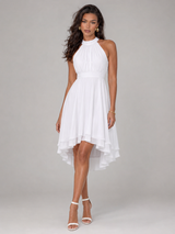 Robe à col halter style chiffon pour invité de mariage
