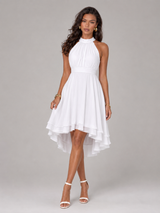 Robe à col halter style chiffon pour invité de mariage