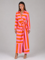 Vestido camisa midi a rayas con nudo torcido para mujer en verano