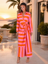 Vestido camisa midi a rayas con nudo torcido para mujer en verano