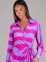 Vestido camisa midi a rayas con nudo torcido para mujer en verano