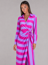 Vestido camisa midi a rayas con nudo torcido para mujer en verano