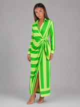 Vestido camisa midi a rayas con nudo torcido para mujer en verano