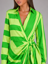 Vestido camisa midi a rayas con nudo torcido para mujer en verano