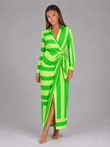 Vestido camisa midi a rayas con nudo torcido para mujer en verano