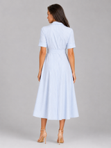Vestido camisa maxi a rayas con cinturón para mujer en verano