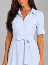 Vestido camisa maxi a rayas con cinturón para mujer en verano