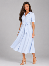 Vestido camisa maxi a rayas con cinturón para mujer en verano
