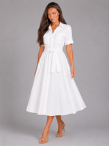 Vestido camisa maxi a rayas con cinturón para mujer en verano