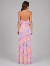 Women’s Chiffon Floral Ruffle Maxi Dress – Wedding Guest Occasion