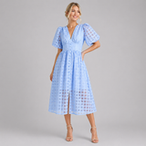 Women’s Cocktail Midi Dress with Puff Sleeves
