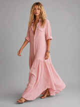 Women’s Cotton Linen Maxi Dress – Relaxed Button Front Summer Style