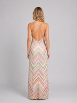 Crochet knit V-neck slip maxi dress front view