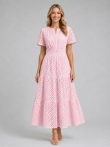 Women’s Eyelet A-Line Midi Dress – Cotton Blend Summer Style
