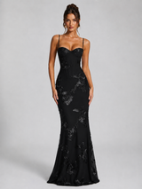 Women’s Floral Corset Maxi Dress – Sculpted Elegant Silhouette