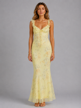 Women’s Floral Maxi Dress – Ruffle Strap Summer Style