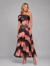 Abstract print one shoulder evening maxi dress