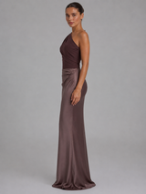 Women’s One-Shoulder Satin Feel Maxi Dress – Wedding Guest Gown