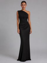 Women’s One-Shoulder Satin Feel Maxi Dress – Wedding Guest Gown