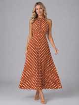 Women’s Polka Dot Halter Midi Dress – Relaxed Summer Style