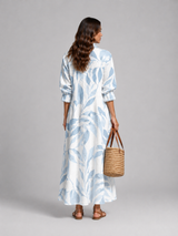 Printed shirt maxi dress with collar and buttons front view