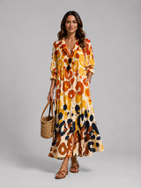 Lightweight printed maxi shirt dress for women