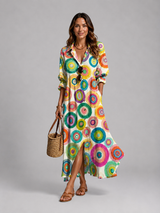 Printed Button Front Shirt Maxi Dress Summer Women