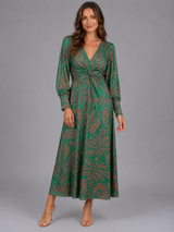 Women’s Printed V-Neck Midi Dress – Wedding Guest Occasion