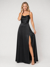 Women’s Satin Feel Cowl Neck Maxi Dress – Side Split Style
