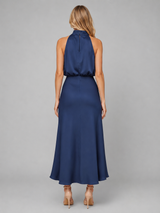 Women’s Satin Feel High Neck Midi Dress – Wedding Guest