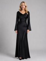 Women’s Satin Feel Long Sleeve Maxi Dress – Elegant Occasion Style