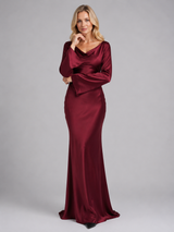 Women’s Satin Feel Long Sleeve Maxi Dress – Elegant Occasion Style