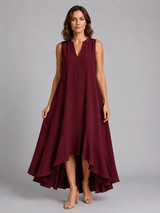 V Neck Asymmetric Hem Flowy Maxi Dress Summer Women