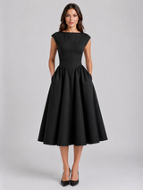 Women’s Structured Cap Sleeve Midi Dress – Elegant Occasion Style