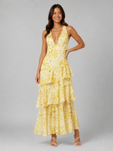 Women’s Tiered Ruffle V-Neck Maxi Dress – Flowing Silhouette