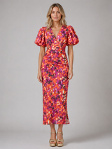 Women’s V-Neck Puff Sleeve Midi Dress – Summer Occasion Style