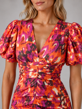 Women’s V-Neck Puff Sleeve Midi Dress – Summer Occasion Style