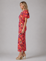 Women’s V-Neck Puff Sleeve Midi Dress – Summer Occasion Style