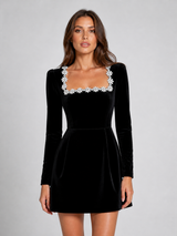 Women’s Velvet Crystal Neckline Maxi Dress – Elegant Evening Silhouette