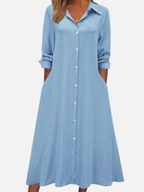 Women’s Button Front Midi Shirt Dress – Relaxed Fit