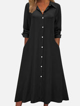 Women’s Button Front Midi Shirt Dress – Relaxed Fit