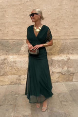 Women’s Gradient Pleated Maxi Dress – Elegant Flowing Silhouette