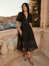 Vestido midi con mangas abullonadas para cóctel de mujer