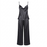 Spaghetti Strap Satin Pajama Set - Navy