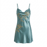 Floral Satin Slip Nightgown - Green