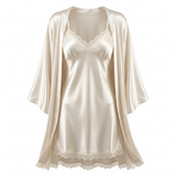 2-Piece Satin Chemise Nightgown & Robe Set - Pink